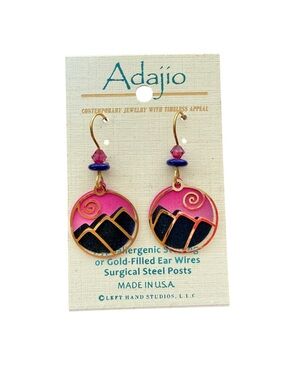Y2K Adajio Pink Sunset Mountain Earrings Gold Filled Ear Wires USA Western NWT